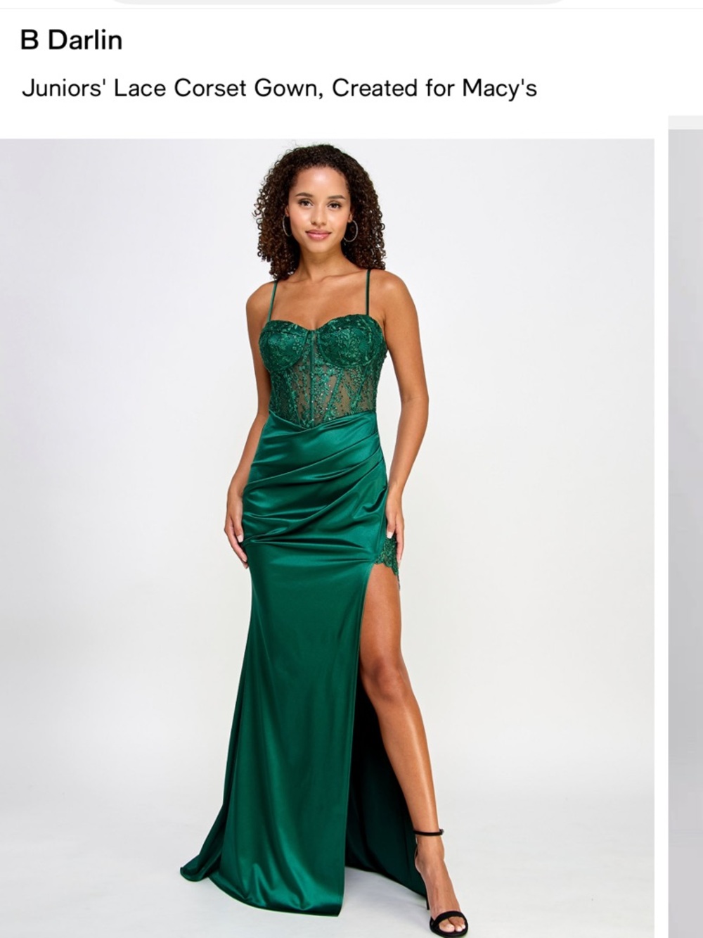 B Darlin Emerald Green Satin & Lace Prom Gown